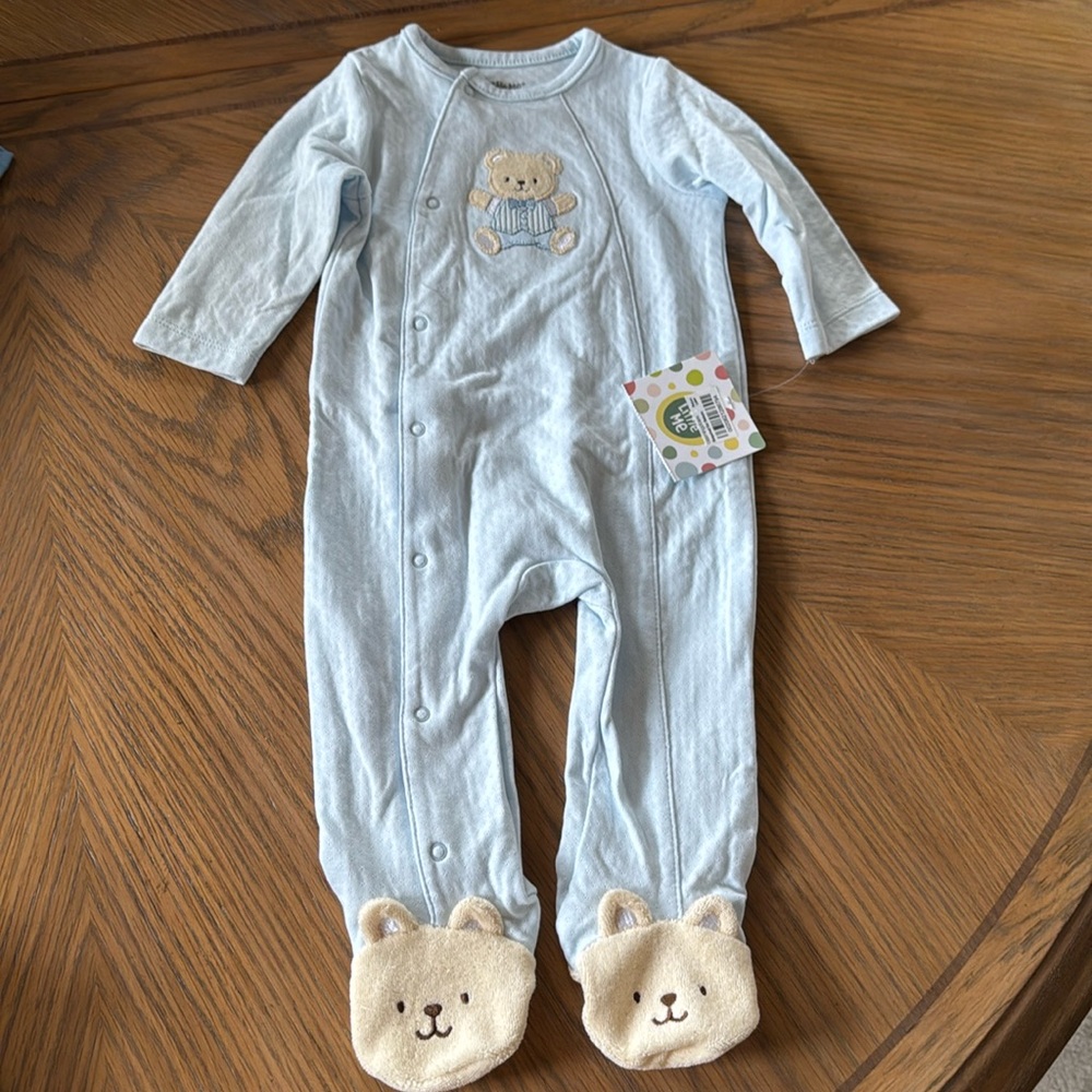 NWT Little Me baby boy bear footie